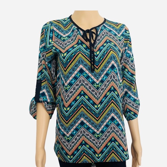 Signature Studio contemporary style chevron pattern top tunic S multicolor - Picture 2 of 14